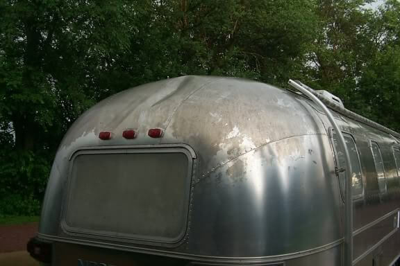 dented vintage airstream